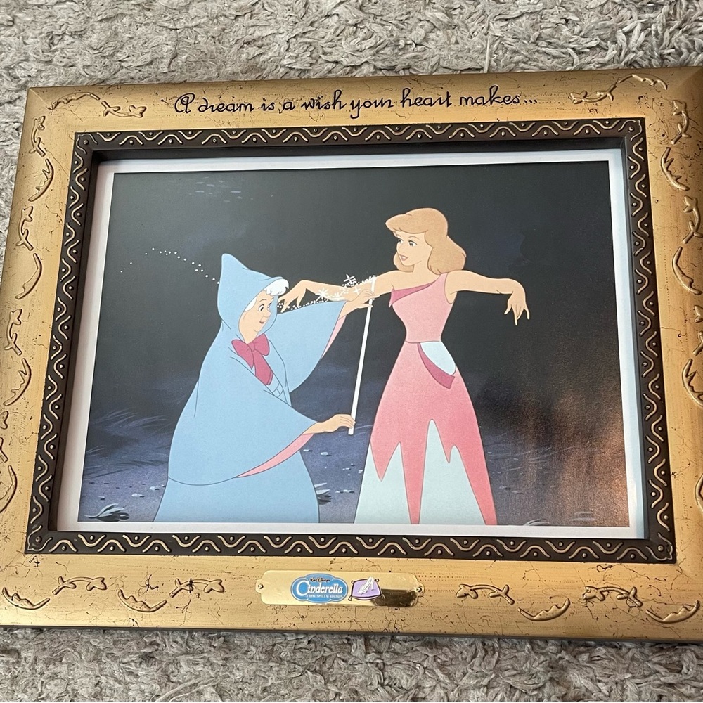 Disney Cinderella Fairy Godmother Measuring Cinderella Framed Art Print Lithogra